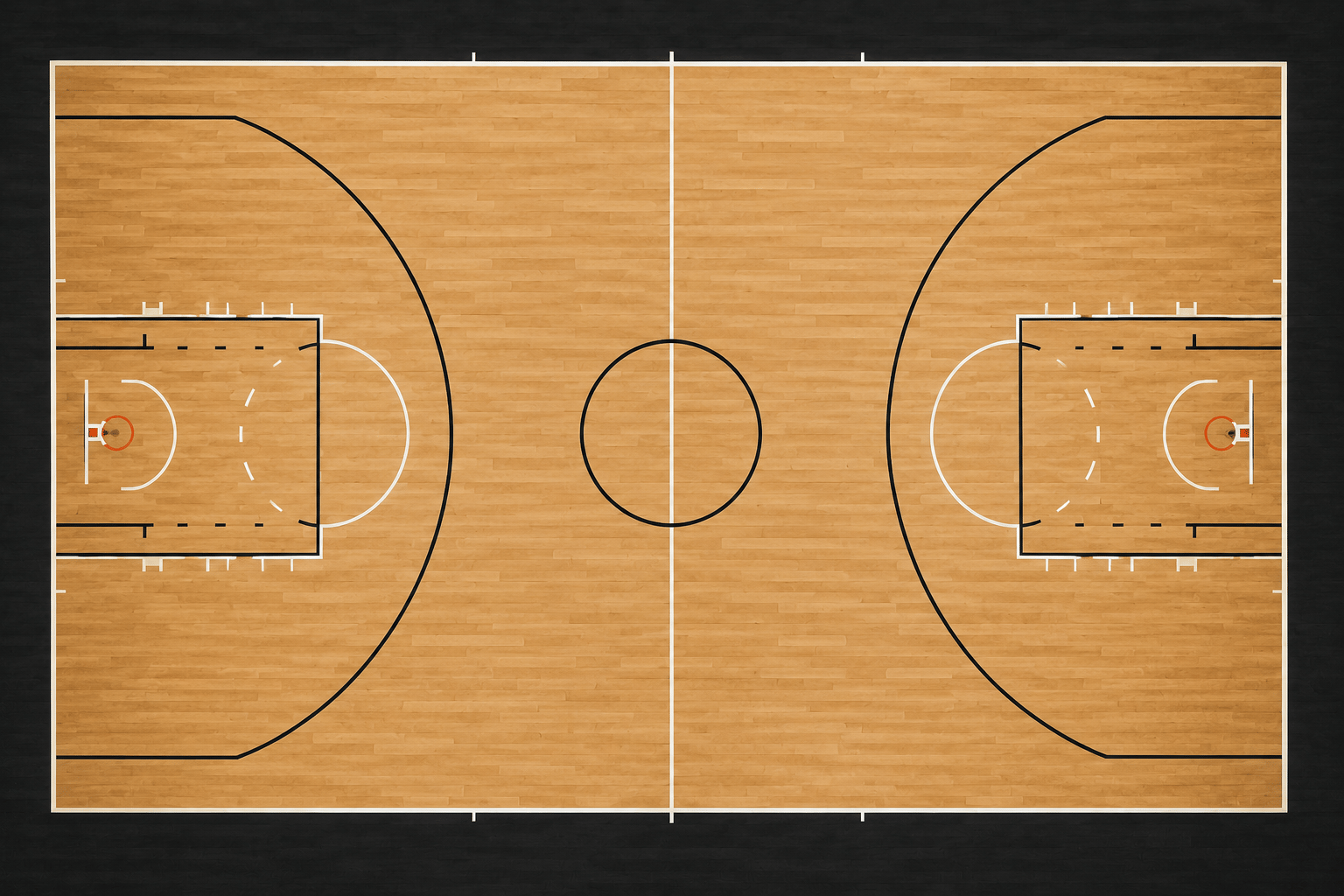 Top-down view of a basketball court